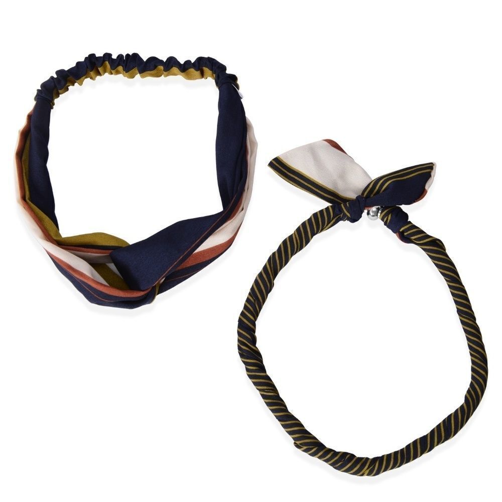 Headband and Magnetic Clasp Necklace Blue Stripe